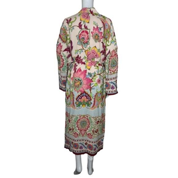 ZARA Pink Printed Belted Long Line Open Front Kimono Robe Duster Sz XS S M New - Picture 6 of 15